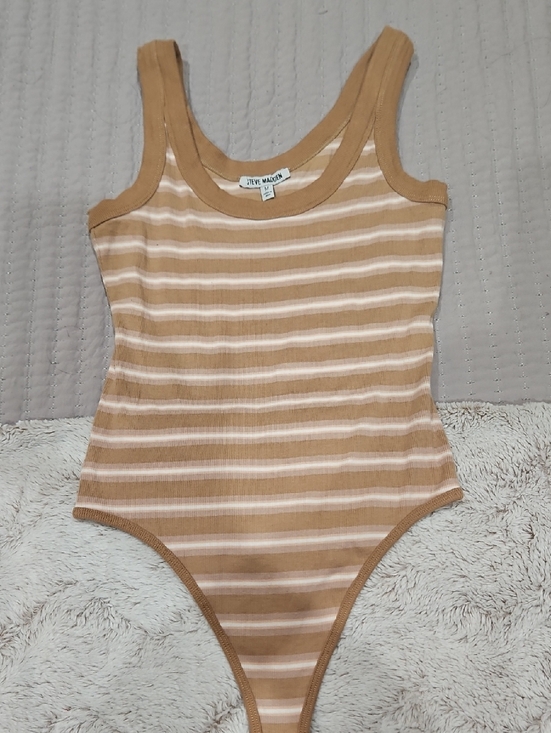 Steve Madden Dresses & Skirts - Steve Madden Tan & White Striped Ribbed Tank One-Piece